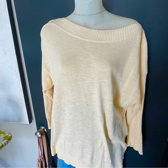 Chico's Sweaters - Chico's Off-the-Shoulder cotton blend Butter Yellow Sweater Size 2